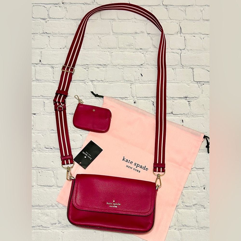 NWT Kate Spade Raspberry Pebbled Leather Crossbody and Coin Purse (Retail $349) - Picture 2 of 9